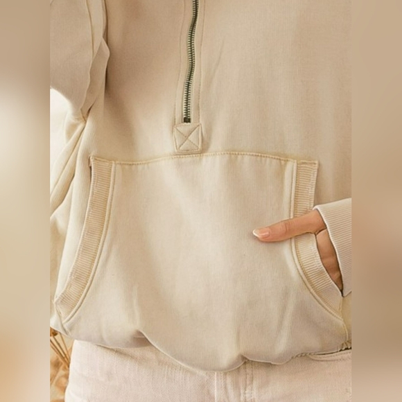 BiBi Stitch Detailed Elastic Hem Half Zip Fleece Hoodie - Picture 3 of 7